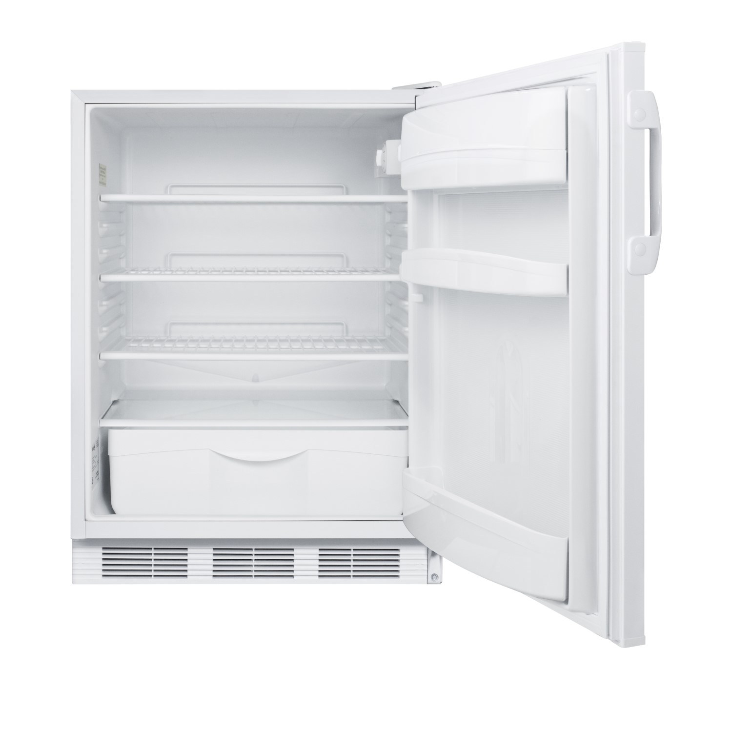 ADA compliant all-refrigerator for freestanding general purpose use, with lock, automatic defrost operation and white exterior